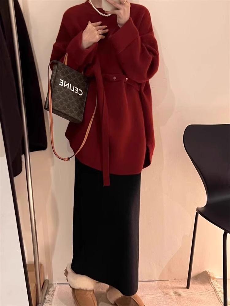 Maternity Round Neck Plain Sweater Product Image