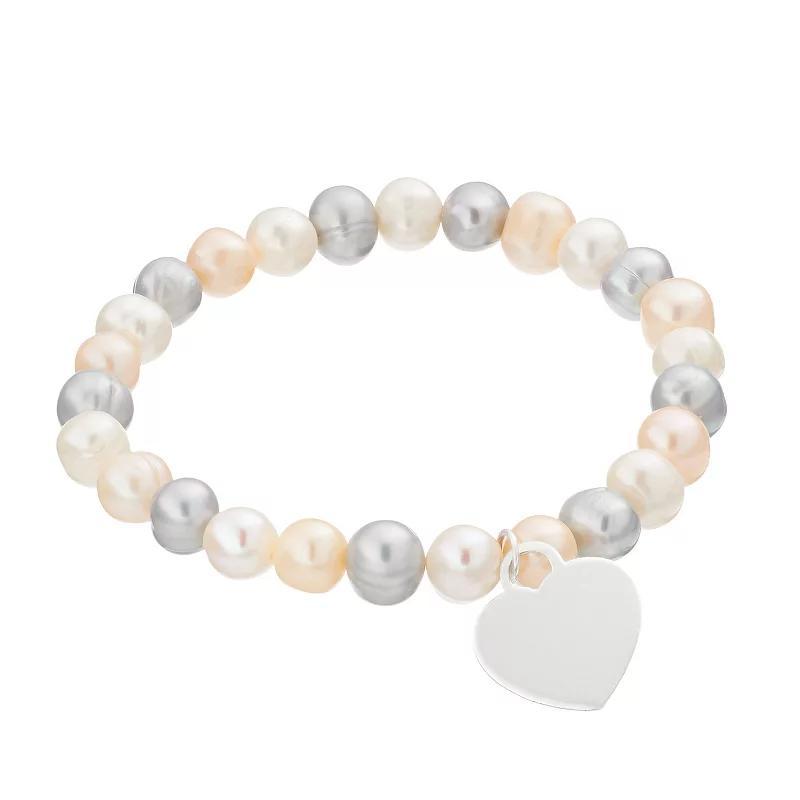 Aleure Precioso Dyed Freshwater Cultured Pearl & Heart Charm Stretch Bracelet, Womens, Sterling Silver White Product Image