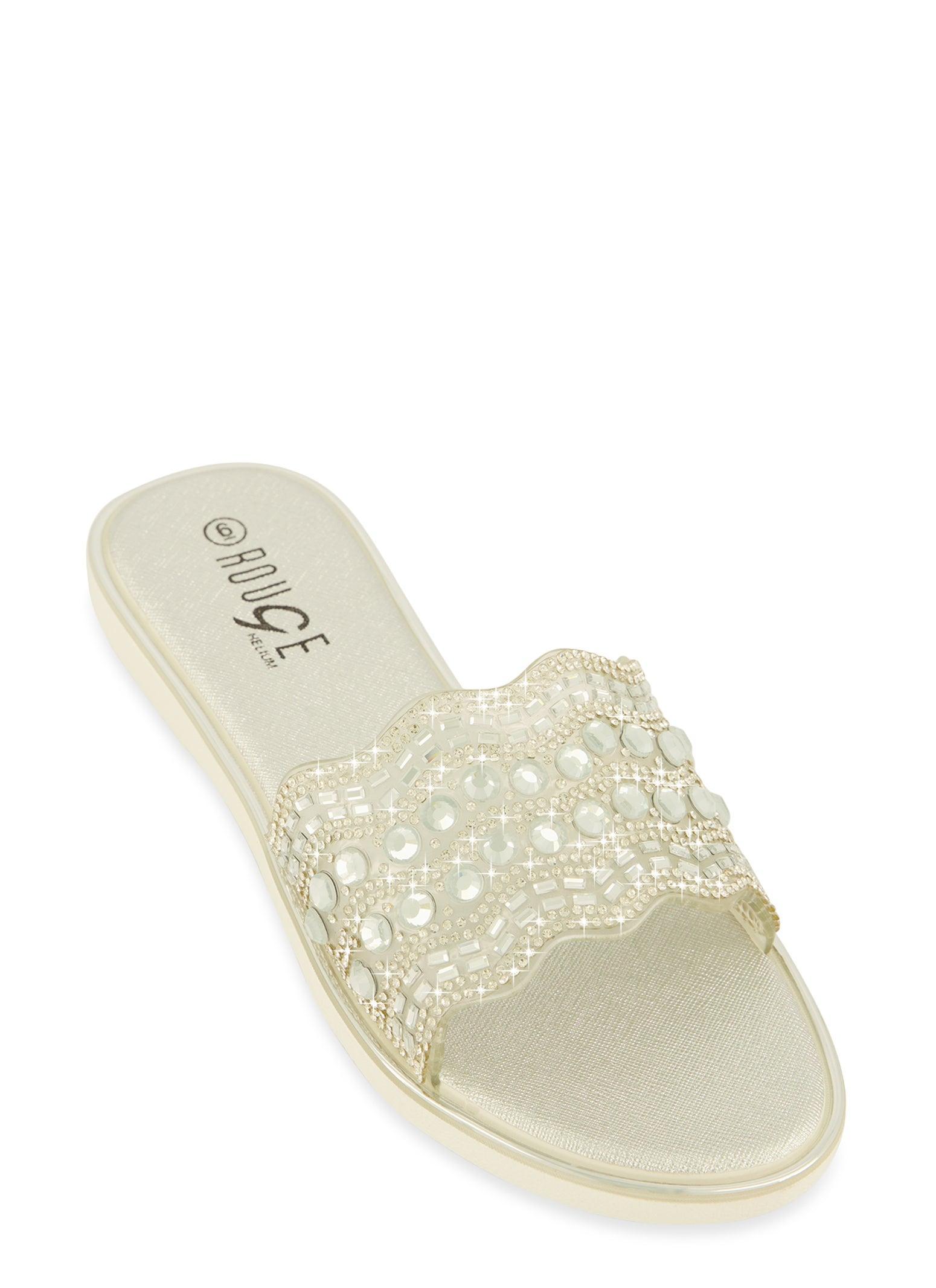 Womens Rhinestone Band Slide Sandals Product Image
