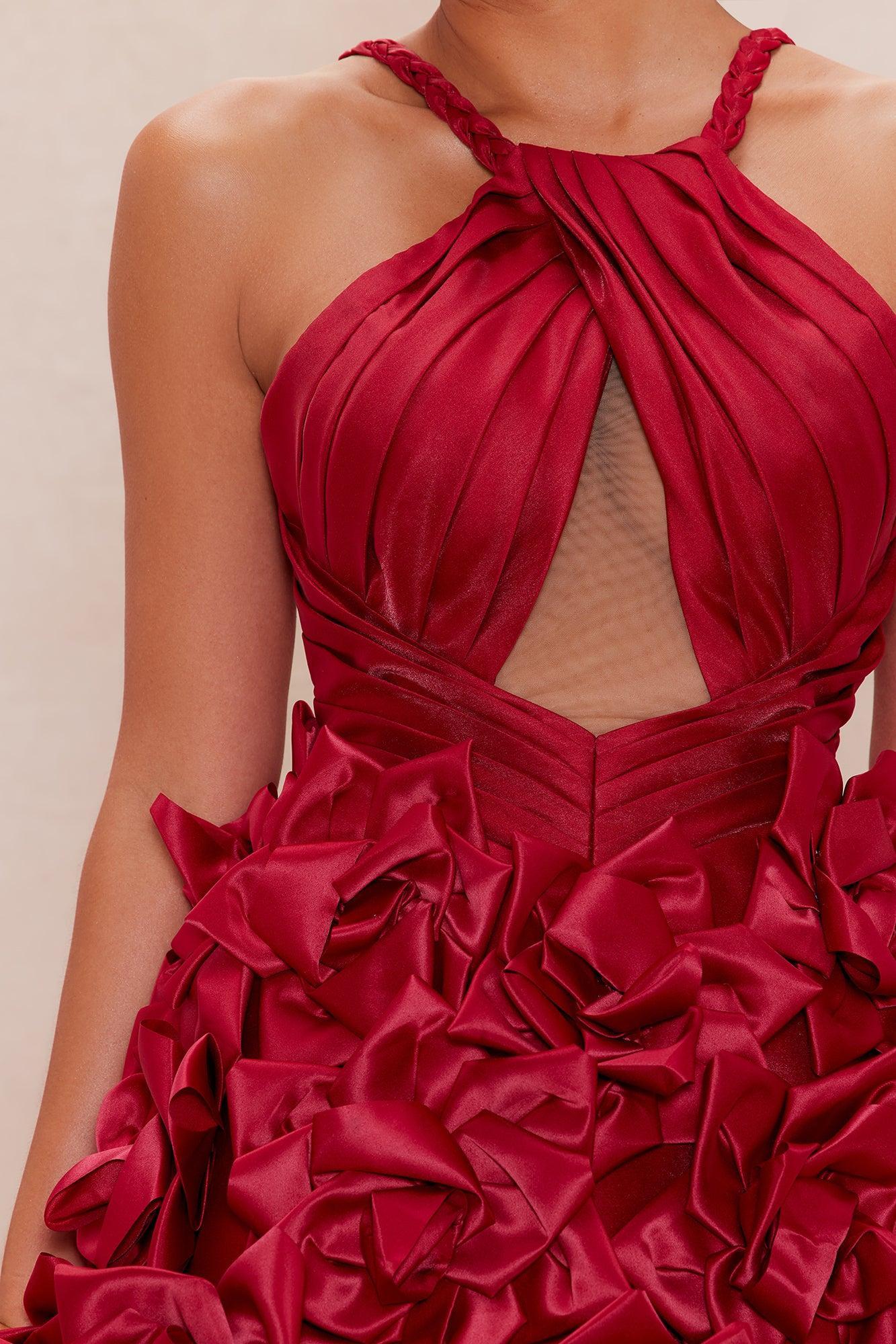 Jasmina Floral Satin Mini Dress - Red Product Image