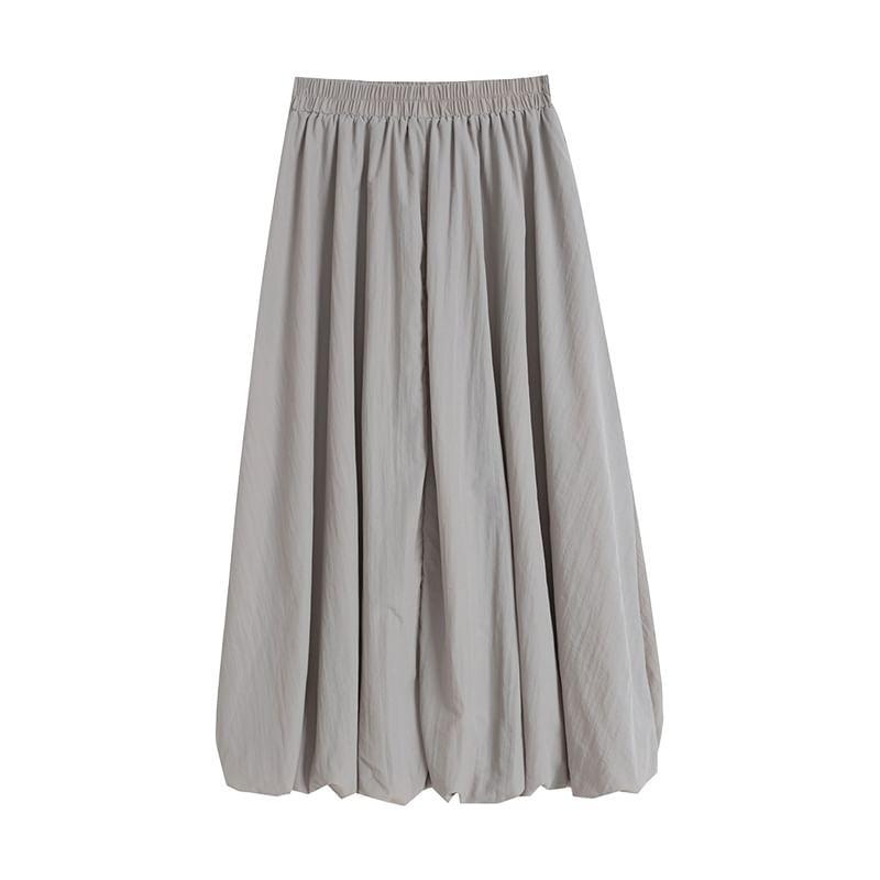 High Waist Plain Midi A-Line Skirt Product Image