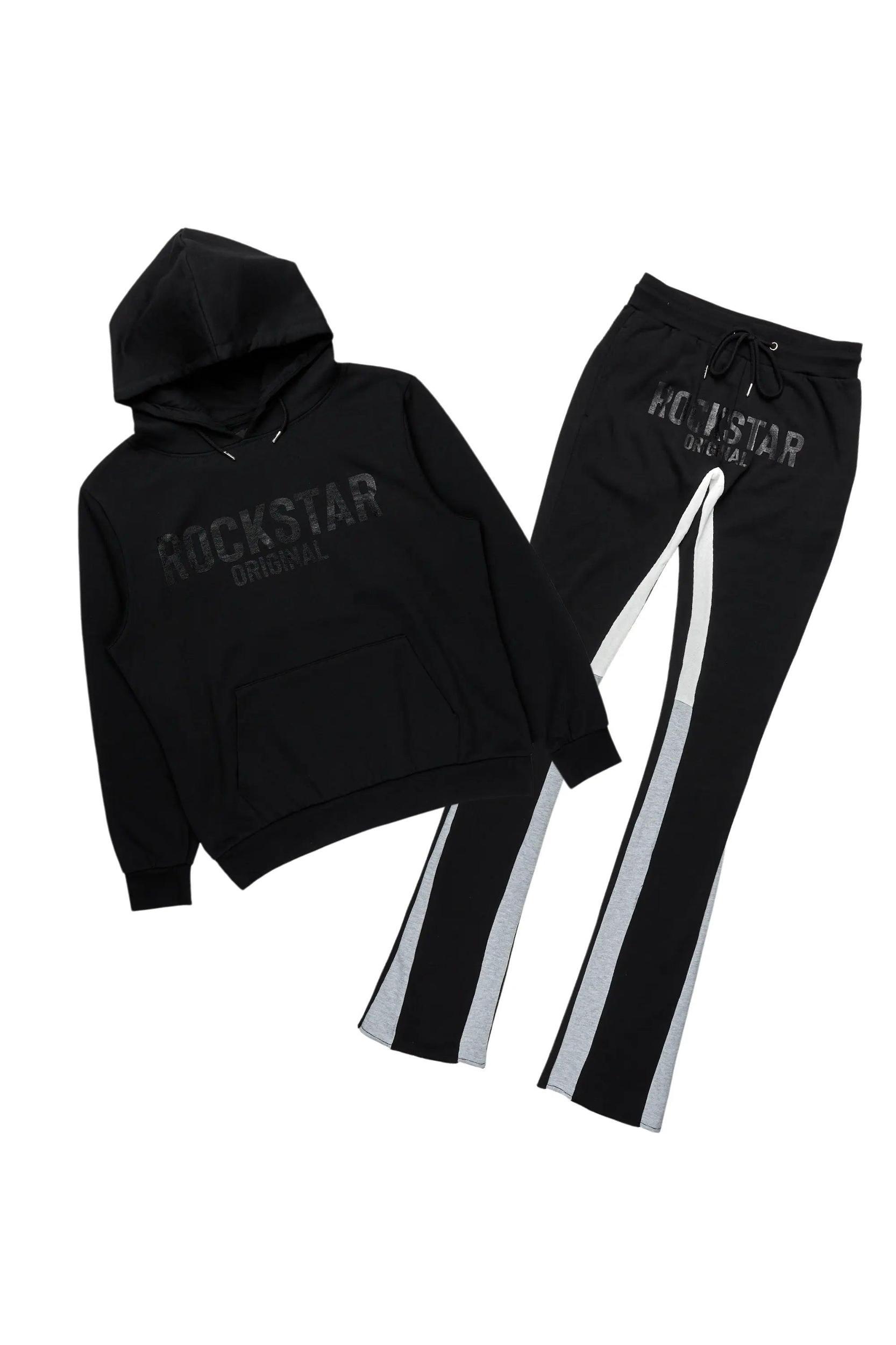 Sana Black Hoodie/Stack Flare Track Pant Set Male Product Image