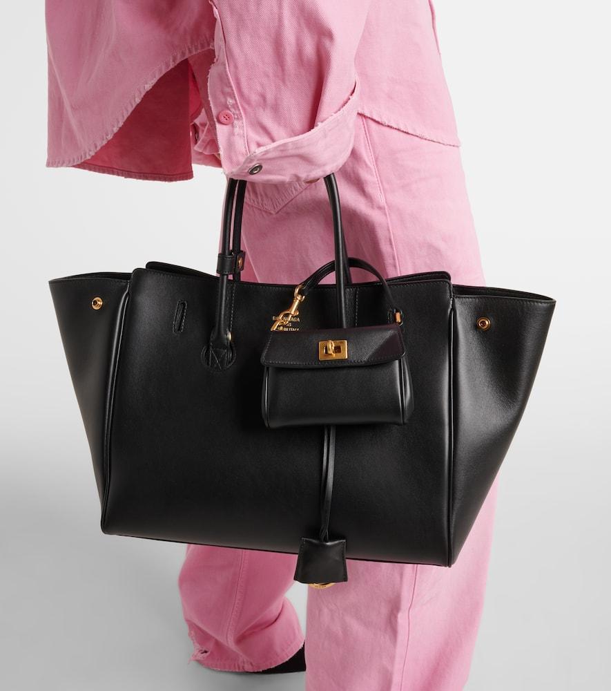 BALENCIAGA Women Black Leather Mini Carry All Hampton Shopping Bag Product Image