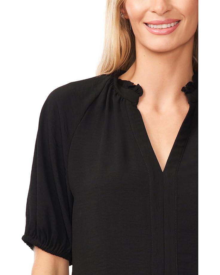 Elbow Sleeve Open Collar Blouse Product Image