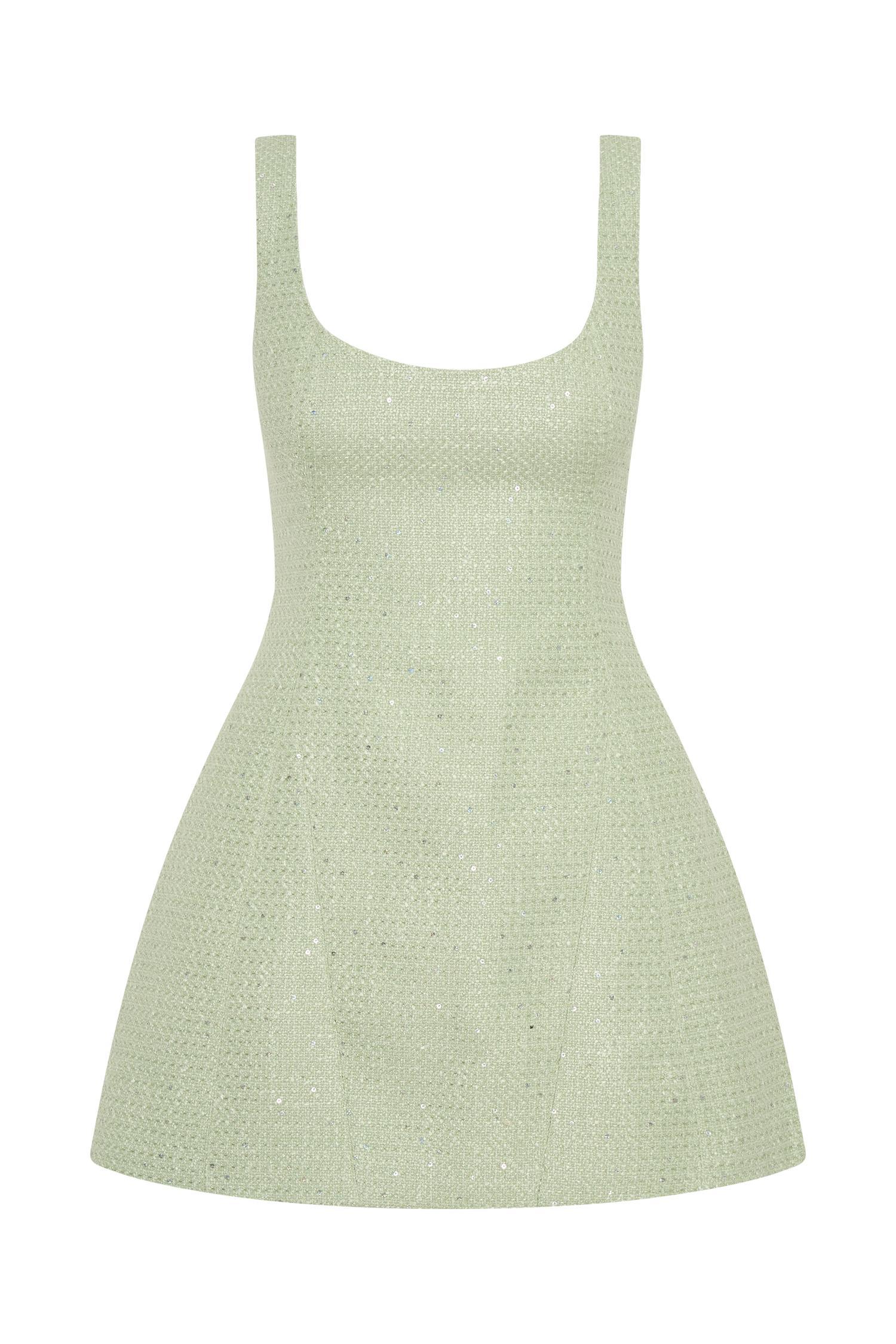 Beth Tweed Mini Dress - Pastel Green Product Image