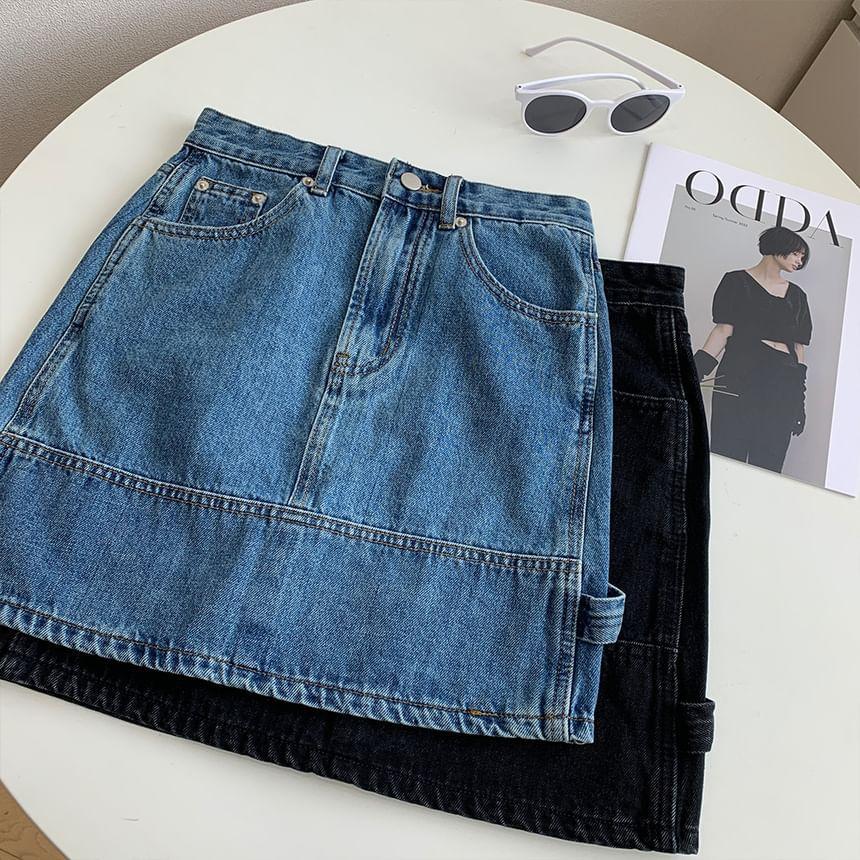 Washed Denim Mini A-Line Skirt Product Image