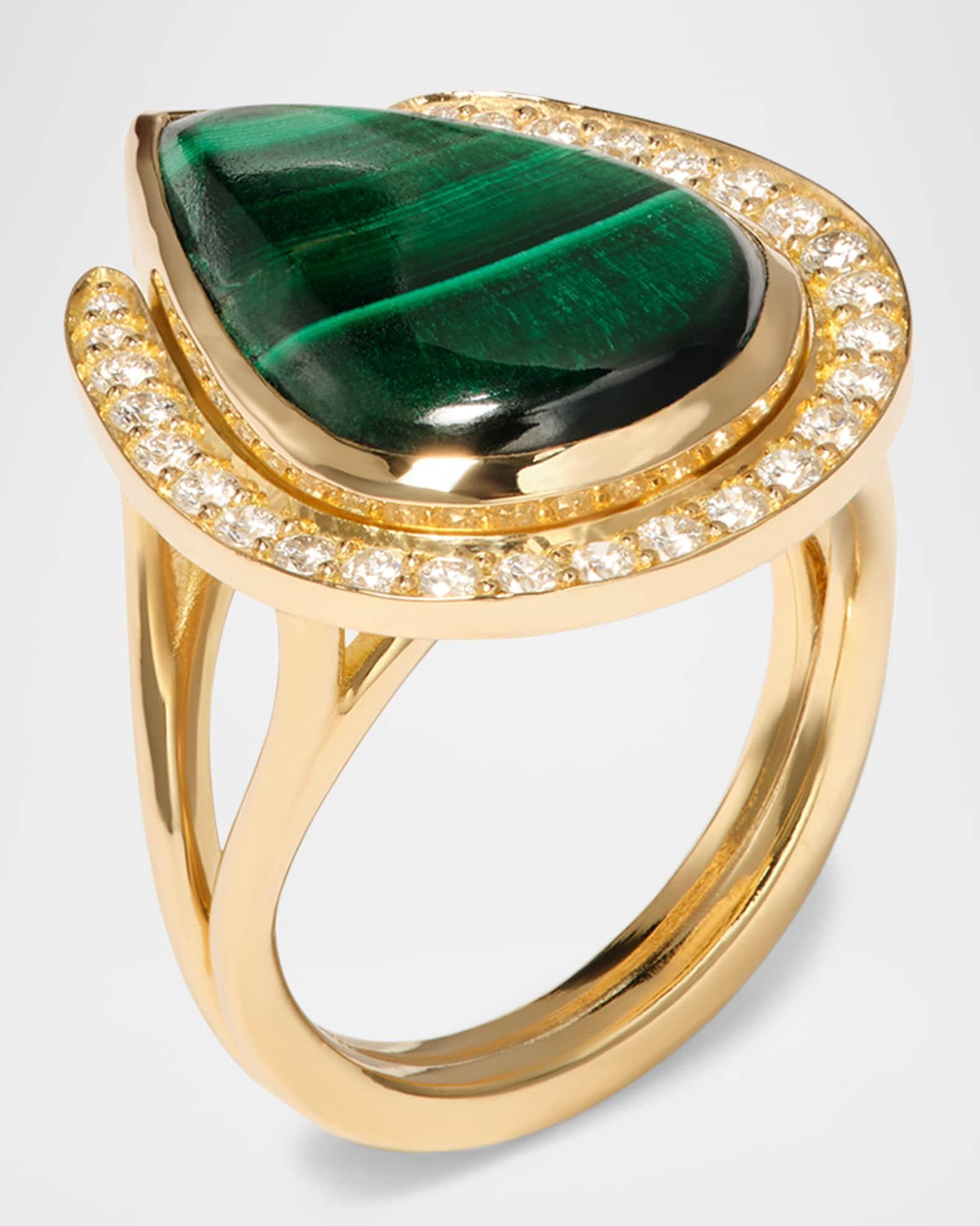 18K Yellow Gold Victoria Diamond and Malachite Statement Ring Product Image