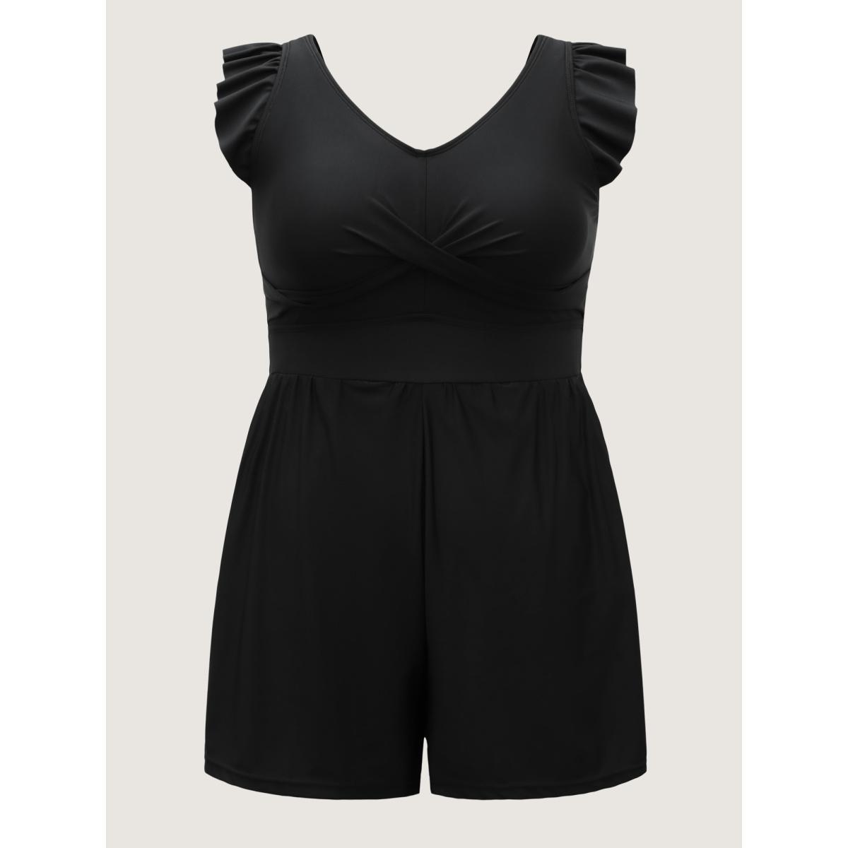 Plus Size Twist Front Ruffled One-Piece Swimsuit Women's Swimwear Black Beach Twist Curve Bathing Suits High stretch One Pieces BloomChic 12/L Product Image
