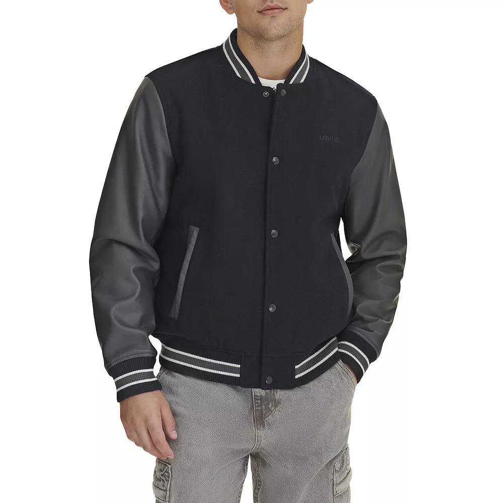 Men's Levi's® Mixed Media Letterman Bomber Jacket, Size: Medium, Dark Brown Product Image