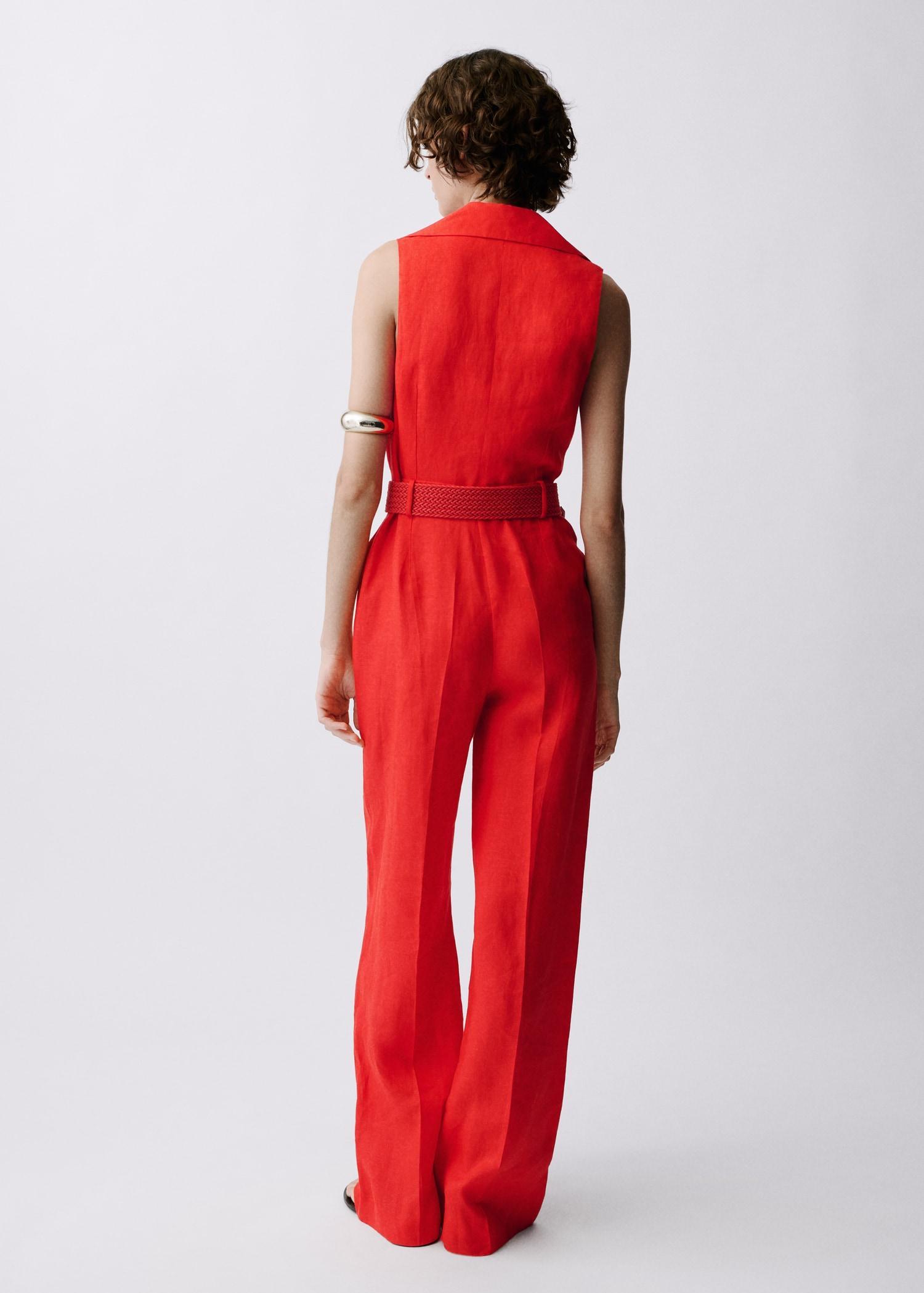 Linen shirt jumpsuit with belt - Women | MANGO USA Product Image