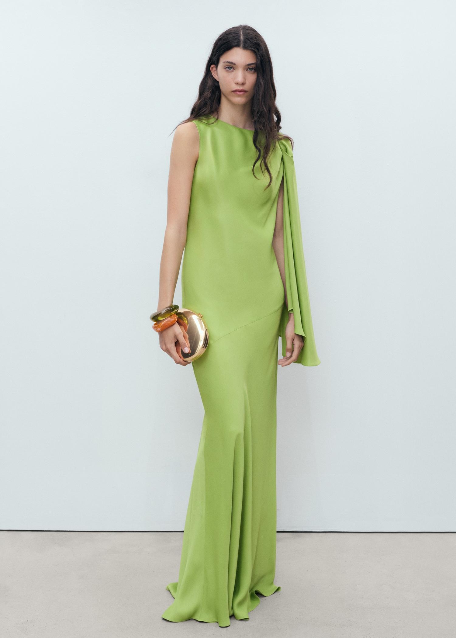 Long dress with ruffled sleeves - Women | MANGO USA Product Image
