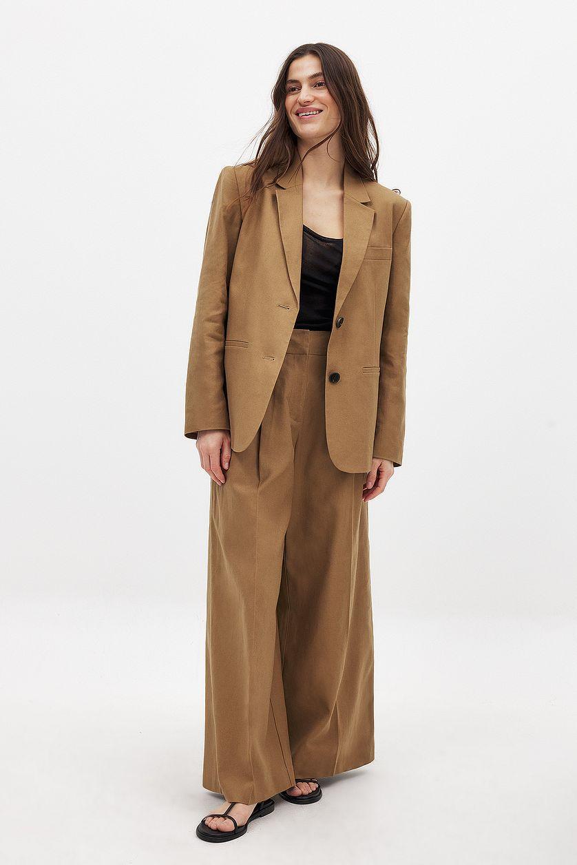 Linen Blend Wide Mid Waist Pants Product Image