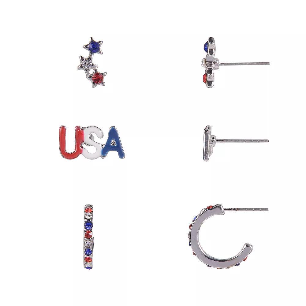 Celebrate Together™ Silver Tone Red, White and Blue USA Trio Earring 3-Piece Set, Women's, Multi Product Image