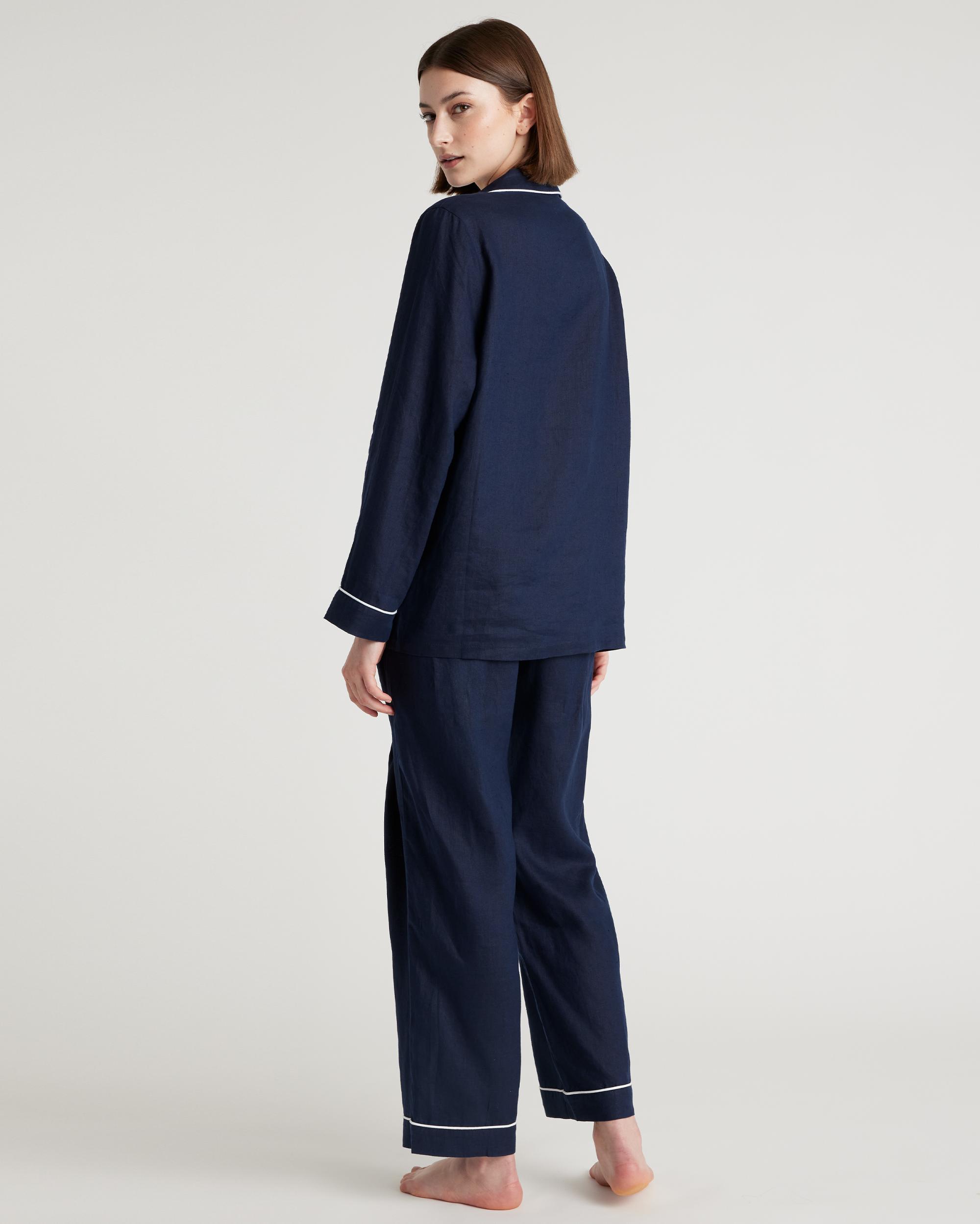 Quince | Women's 100% European Linen Long Sleeve Pajama Set with Piping Product Image