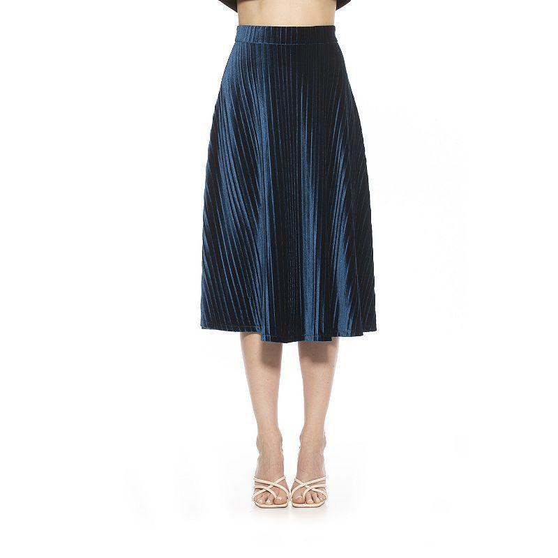 Women's ALEXIA ADMOR Alaina Pleated Velvet Midi Skirt, Size: Large, Golden Product Image