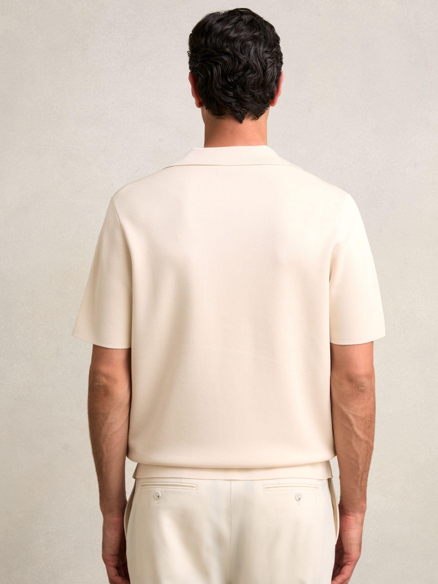 Colour-Block Cuban-Collar Knit Shirt in Taupe Brown/Light Stone Product Image