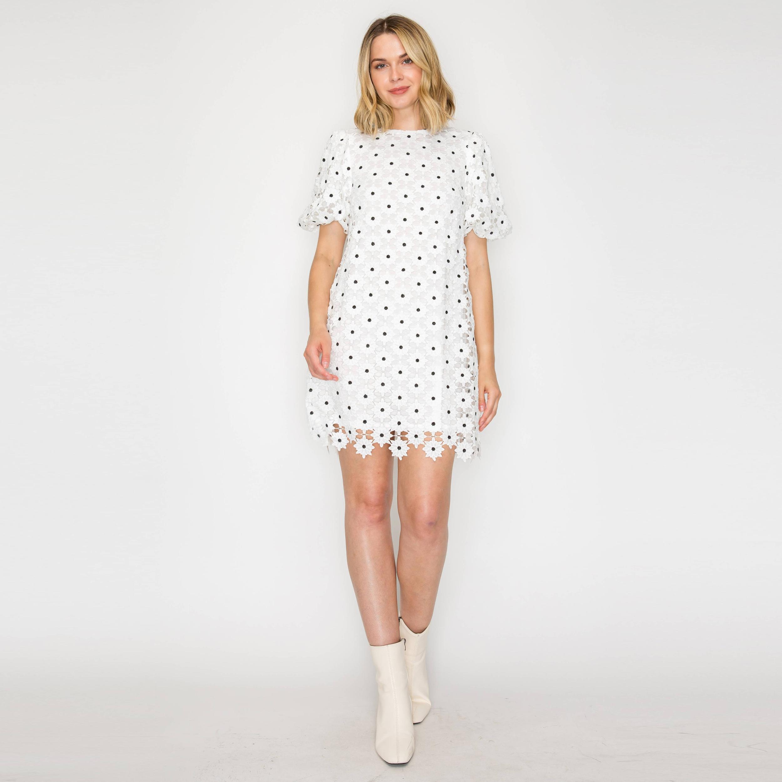 Daisy Polka Dot Lace Mini Dress Product Image