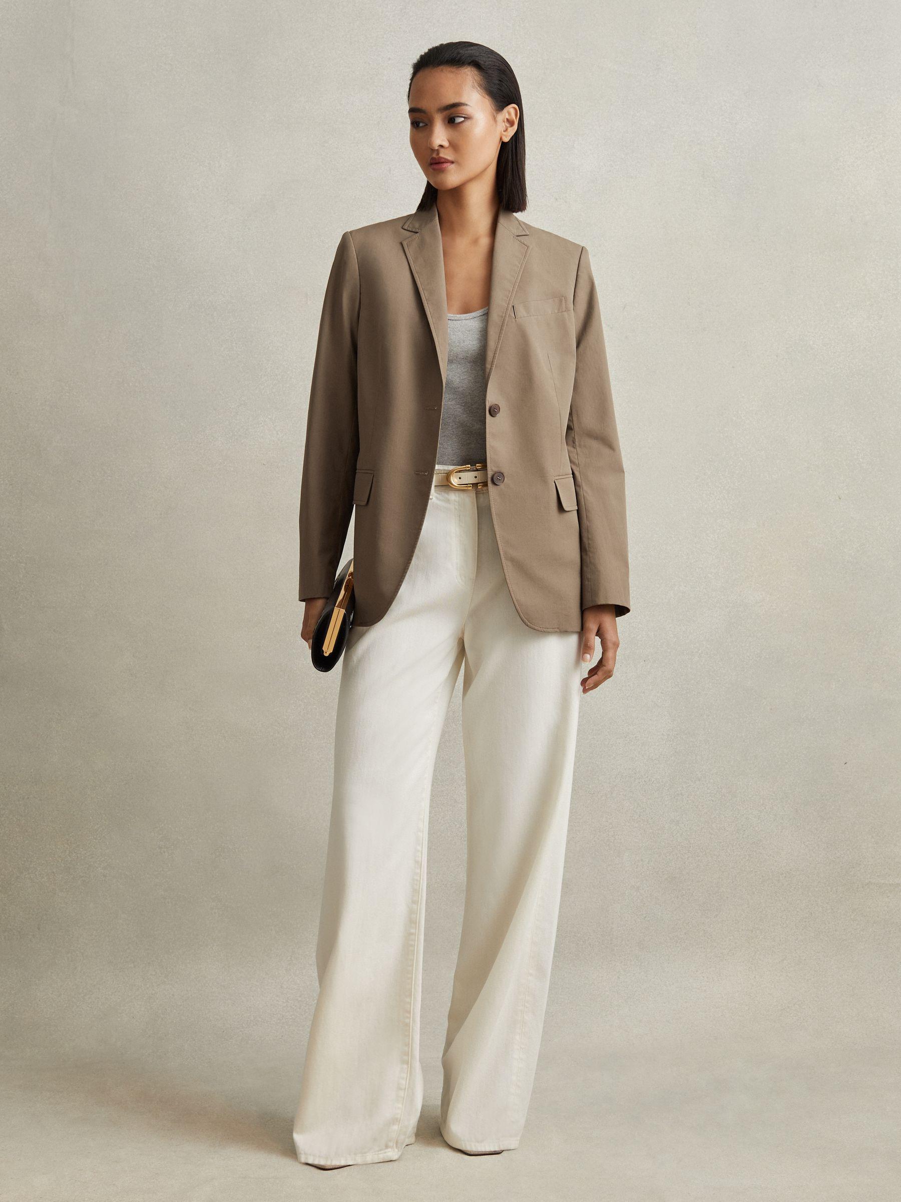 Single Breasted Cotton Blazer in Taupe Product Image