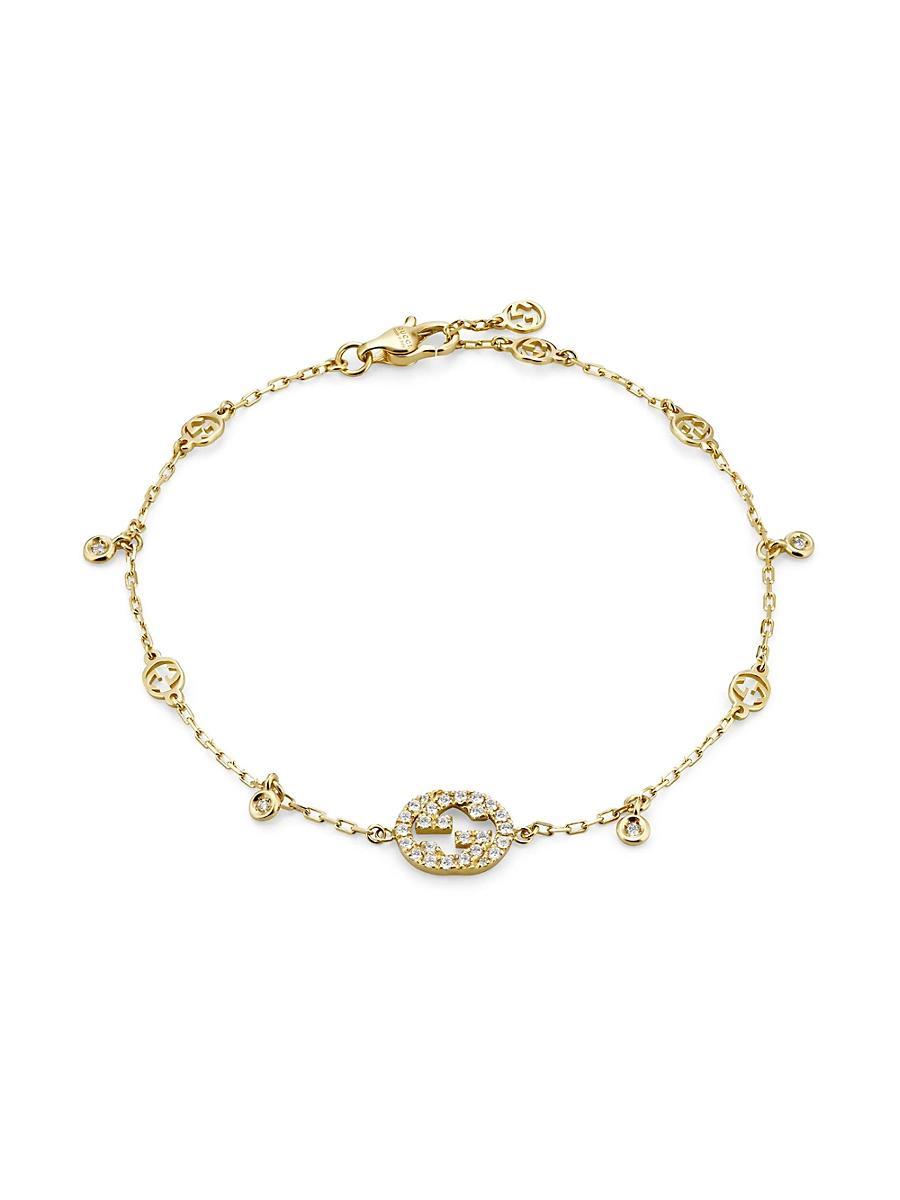 Womens Interlocking G 18K Yellow Gold & 0.2 TCW Diamond Station Bracelet Product Image