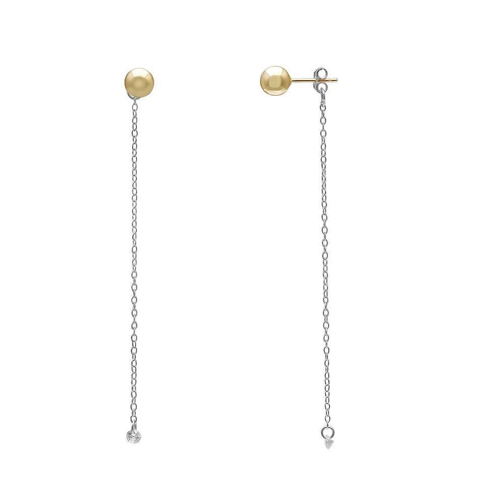 PRIMROSE Polished Ball Stud Floating Cubic Zirconia & Chain Drop Earrings, Women's, Two Tone Yellow Gold Product Image