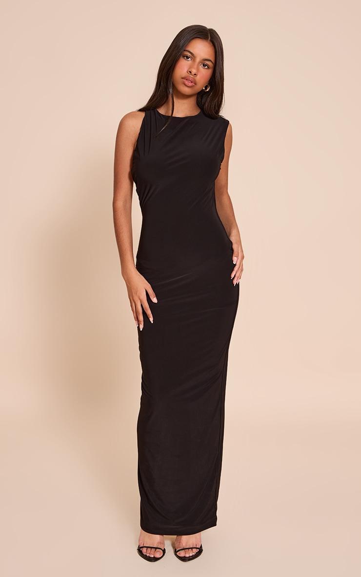 Petite Black Cut Out Side Ruched Hem Maxi Dress Product Image