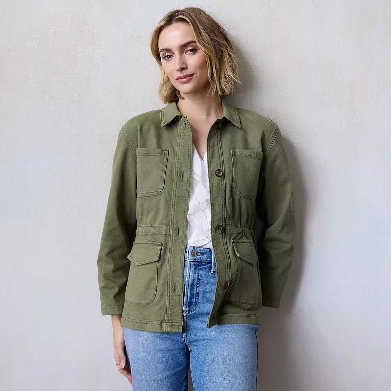 Petite LC Lauren Conrad Cinched-Waist Cargo Jacket, Women's, Size: Large Petite, Addison Green Product Image