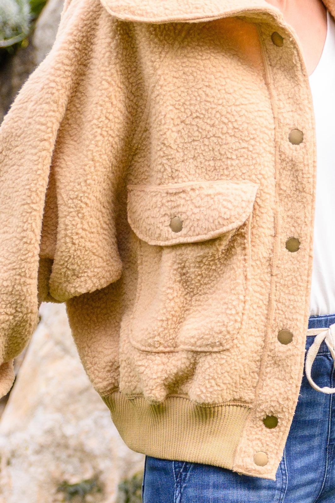 Don't Stress Oversized Collar Sherpa Jacket In Taupe (Online Exclusive) Female Product Image