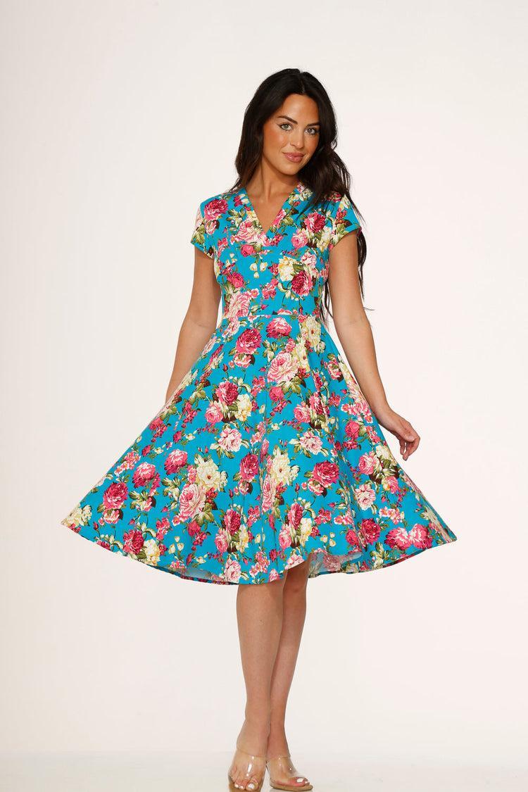 Blue & Pink Floral Swing Dress Product Image