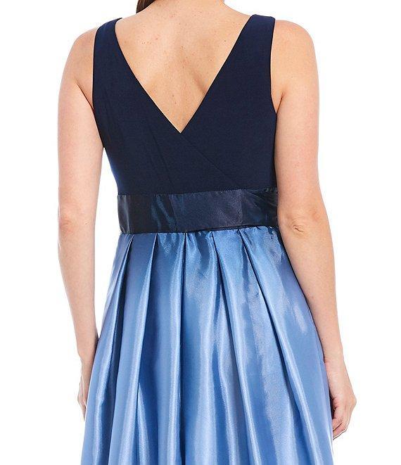 Ignite Evenings Petite Size Boat Neck Ombre Satin Bow Sleeveless Gown Product Image