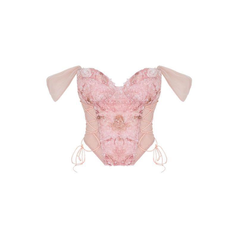 Cap-Sleeve Floral Bustier Top Product Image
