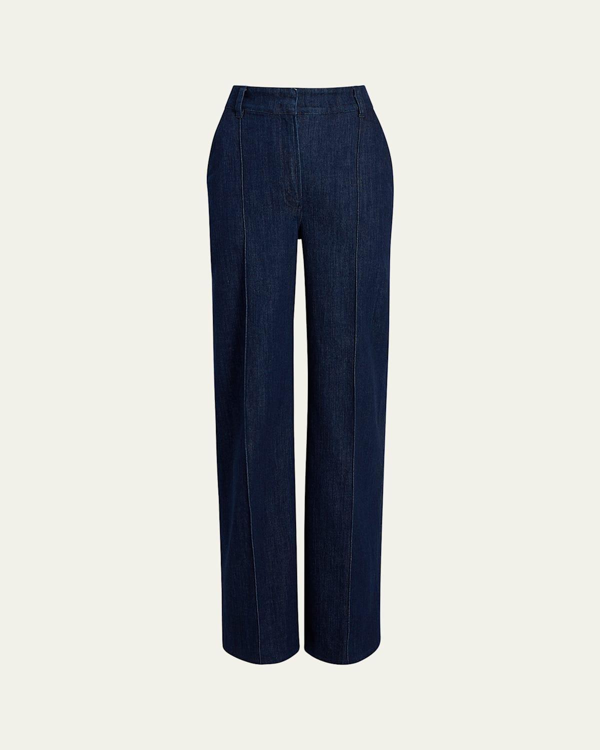Womens High Waisted Denim Trousers Product Image