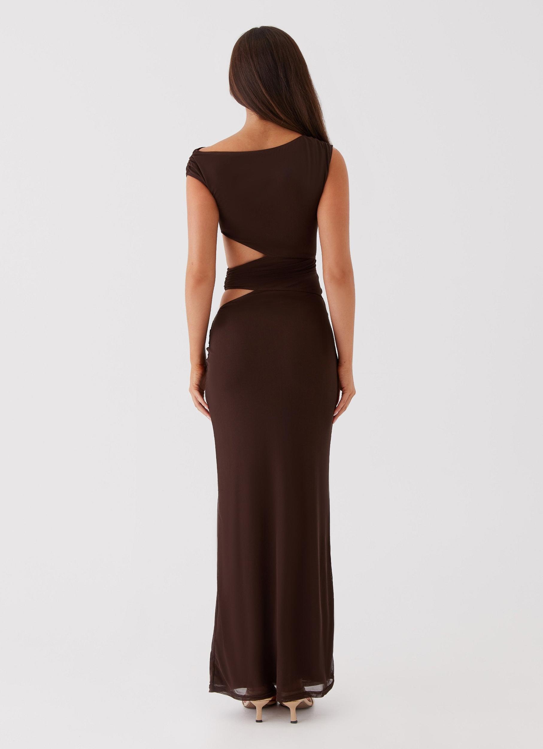 Margot One Shoulder Maxi Dress - Chocolate Product Image