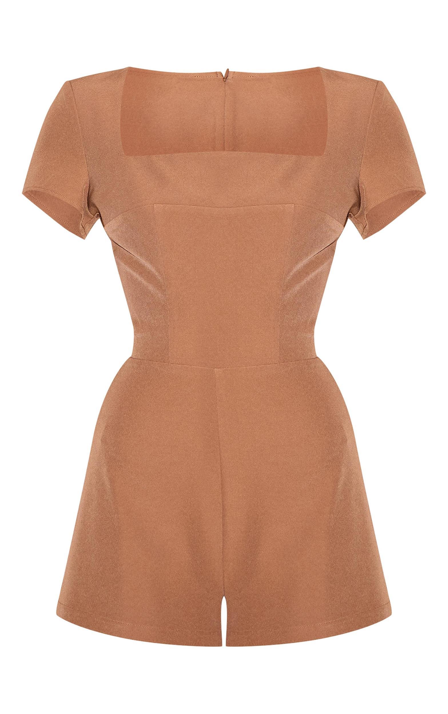 Clay Tailored Woven Square Neck Romper Product Image