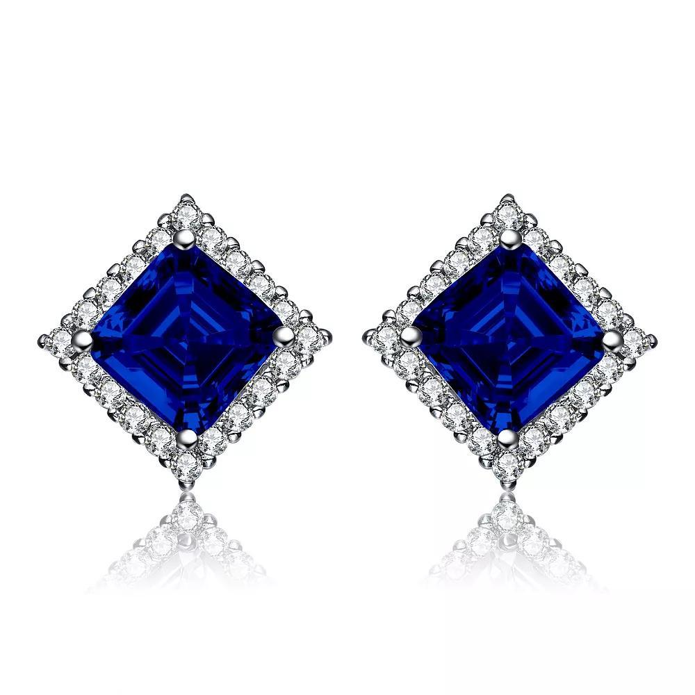 Silver Tone Cubic Zirconia Square Stud Earrings, Womens Product Image