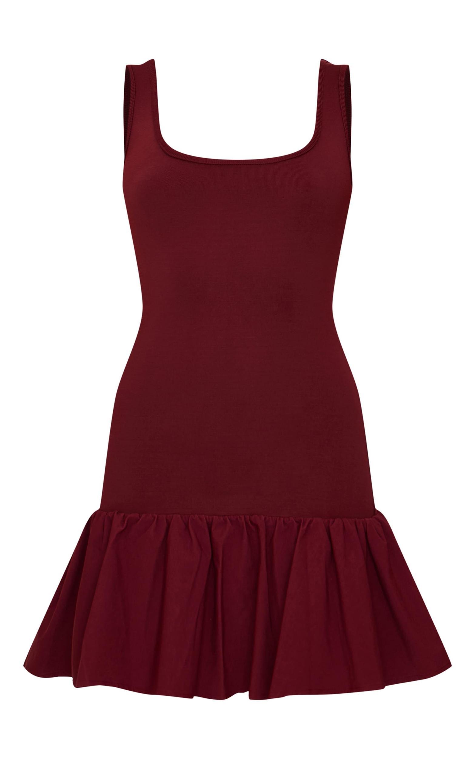 Burgundy Bandage Dropped Waist Mini Dress Product Image