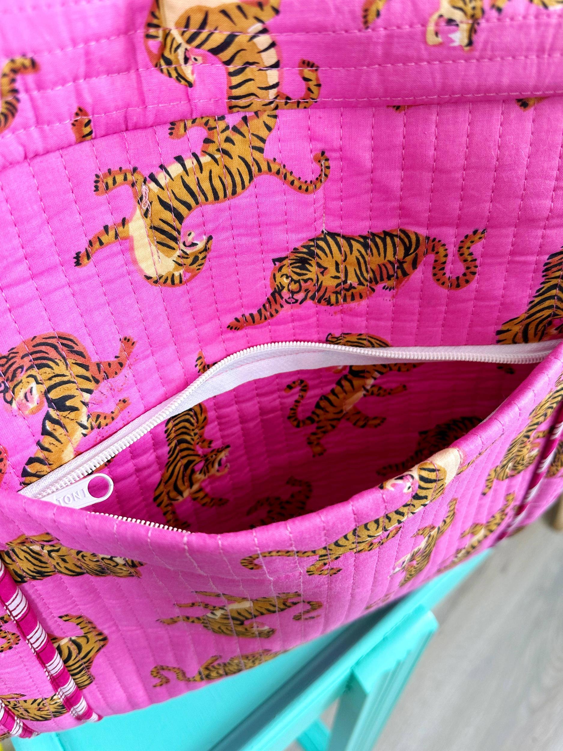 Blue and Tomato Striped Tiger Cosmetic Bag Product Image