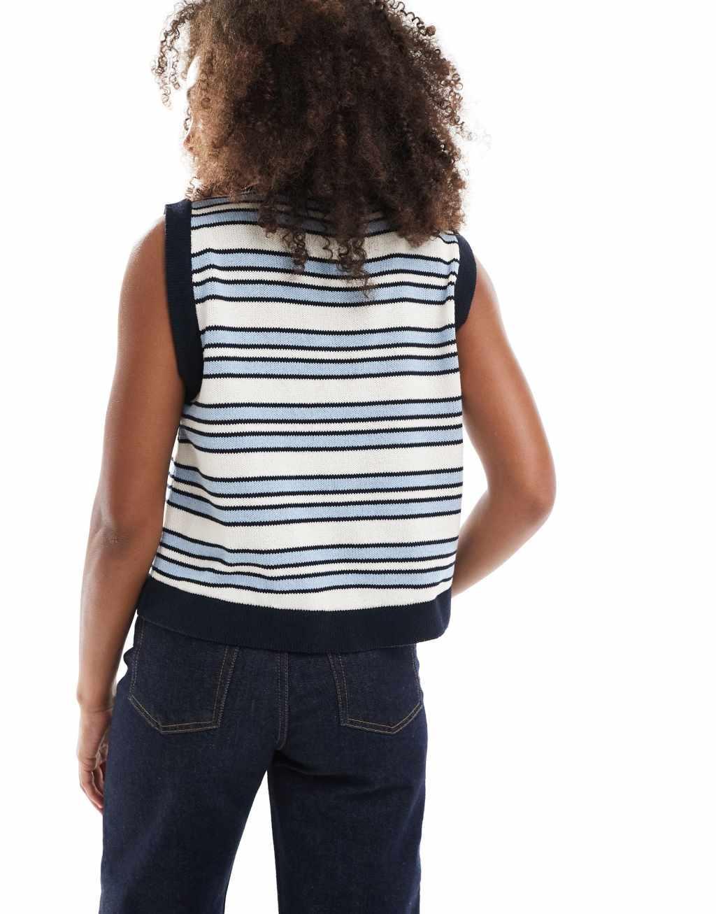 ASOS DESIGN button up cardigan in blue stripe Product Image