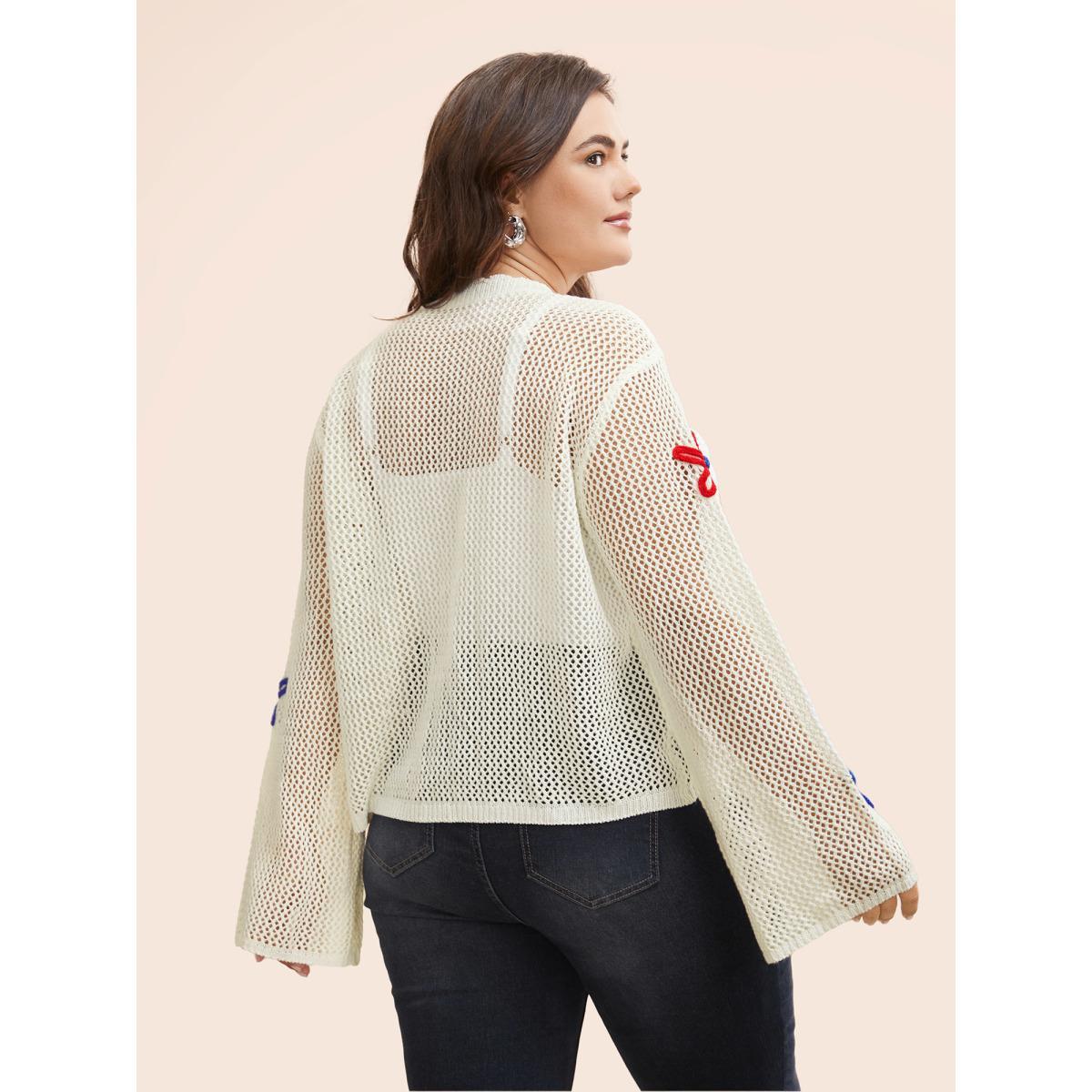 Plus Size Knit Floral Front Tie Cardigan Ivory Women Casual Loose Long Sleeve Everyday Cardigans BloomChic 10/M Product Image