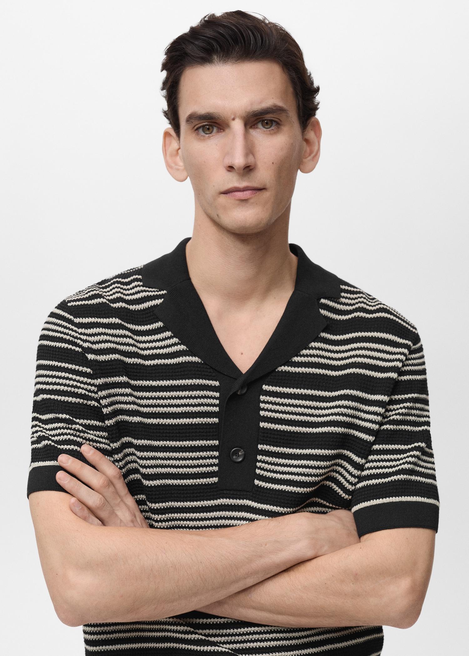 Striped braided-knit polo shirt - Men | MANGO USA Product Image