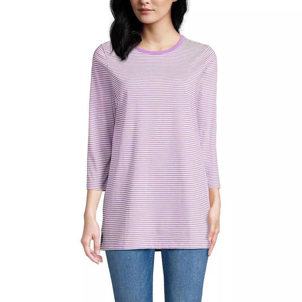 Women's Lands' End Supima Cotton Crewneck Tunic, Size: XL, Purple Stripe Product Image