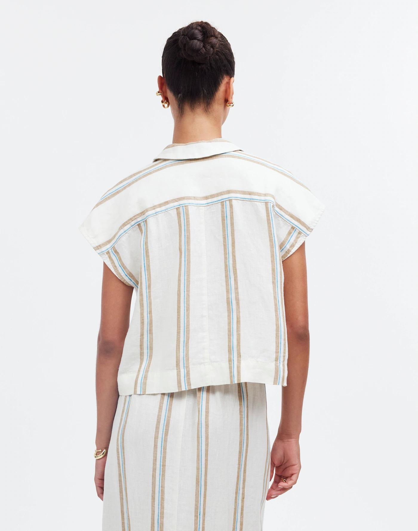 Boxy Cap-Sleeve Shirt in 100% Linen Product Image