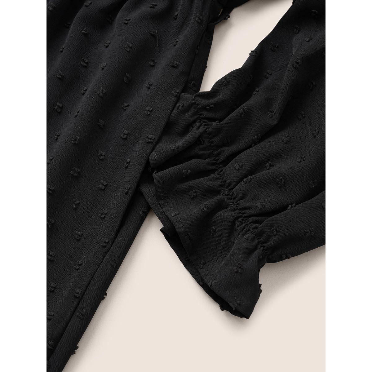 Plus Size Black Solid Texture Heart Buckle Detail Belted Jumpsuit Women Elegant Half Sleeve V-neck Everyday Loose Jumpsuits BloomChic 30/6X Product Image