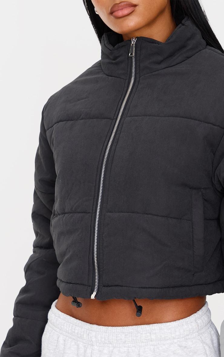 Black Super Cropped Peach Skin Puffer Product Image