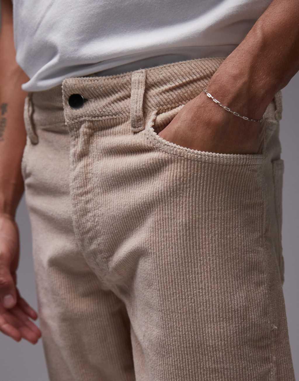 Topman cord straight pants in stone Product Image