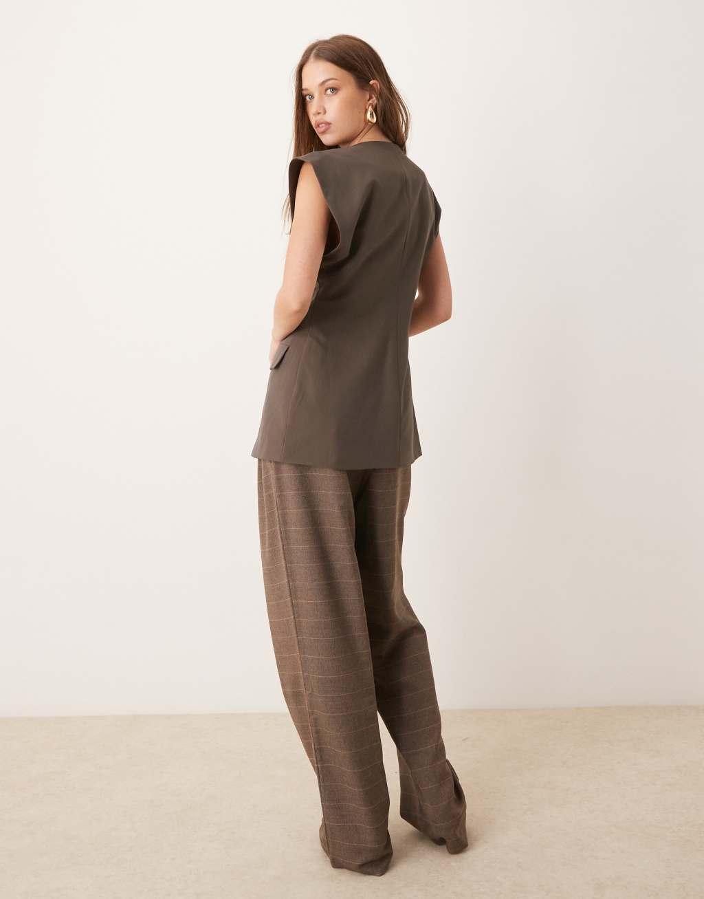 ASOS DESIGN relaxed pants in brown check Product Image
