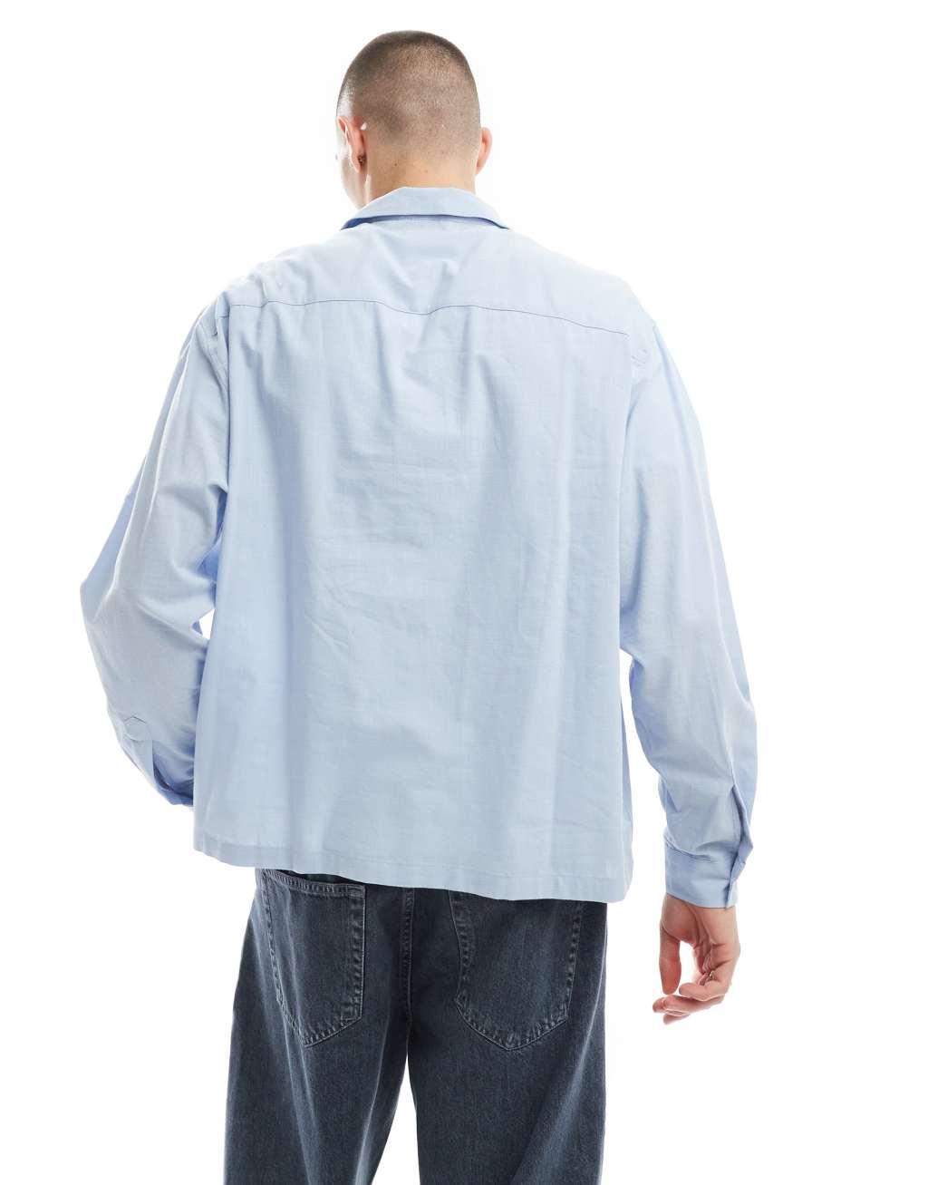 ASOS DESIGN cotton oversized shirt in blue - part of a set Product Image
