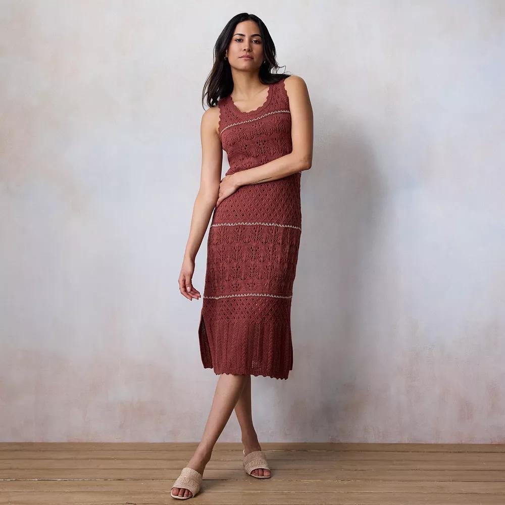 Women's LC Lauren Conrad Pointelle Midi Sweater Tank Dress, Size: XXL, Brown Product Image