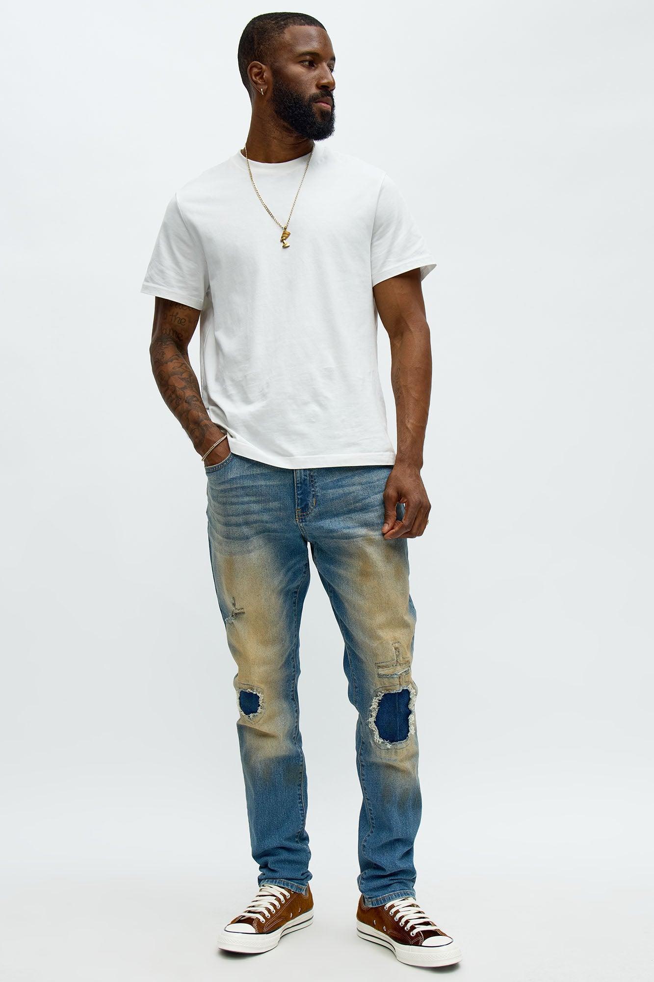 Skinny Going In Circles Repaired Distressed Jeans - Vintage Blue Wash Product Image