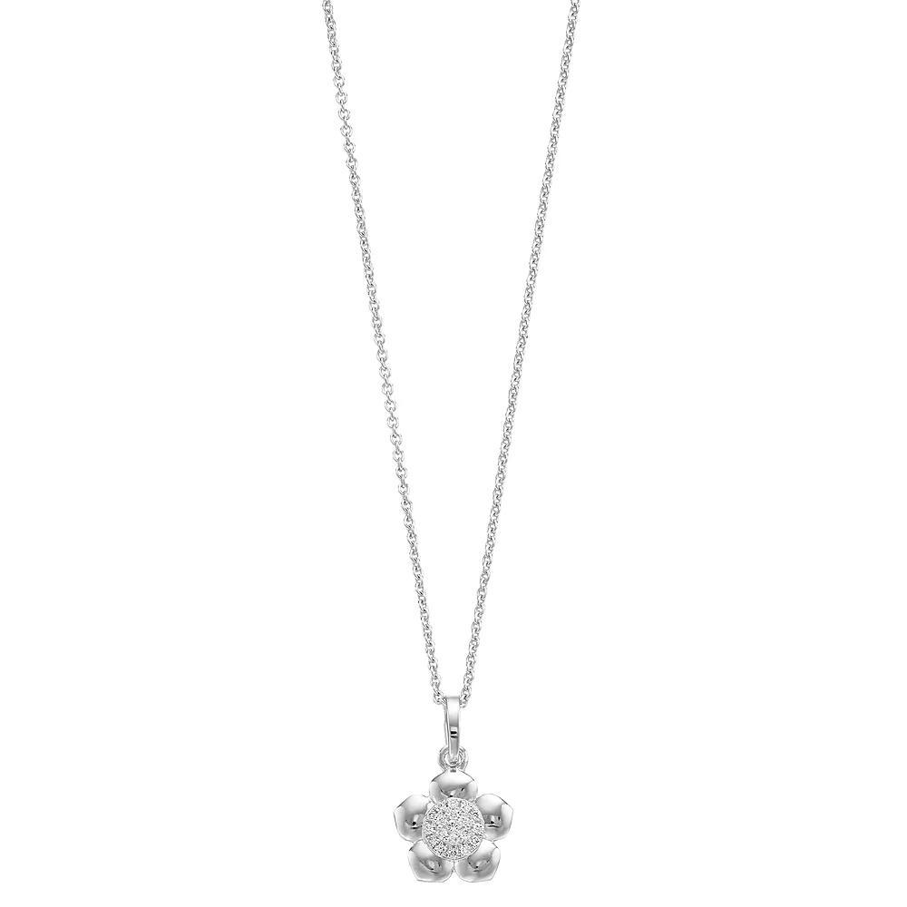Ava Blue 14k White Gold 1/10 Carat T.W. Diamond Cluster Floral Pendant Necklace, Women's, Size: 18", 14k Whgold Product Image