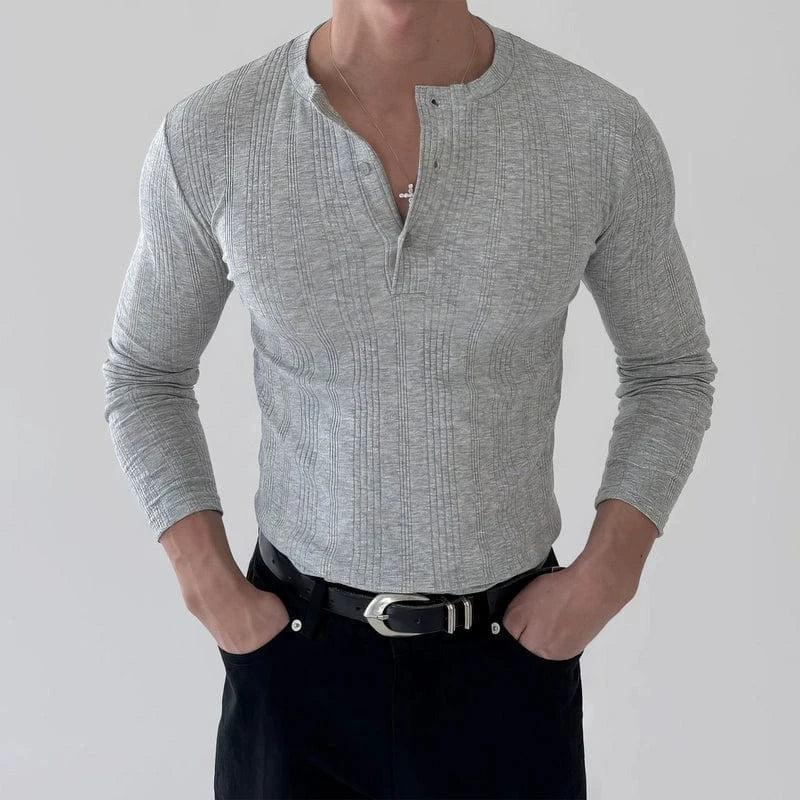 RT No. 11521 KNIT VERTICAL HENRY COLLAR LONG SLEEVE Product Image